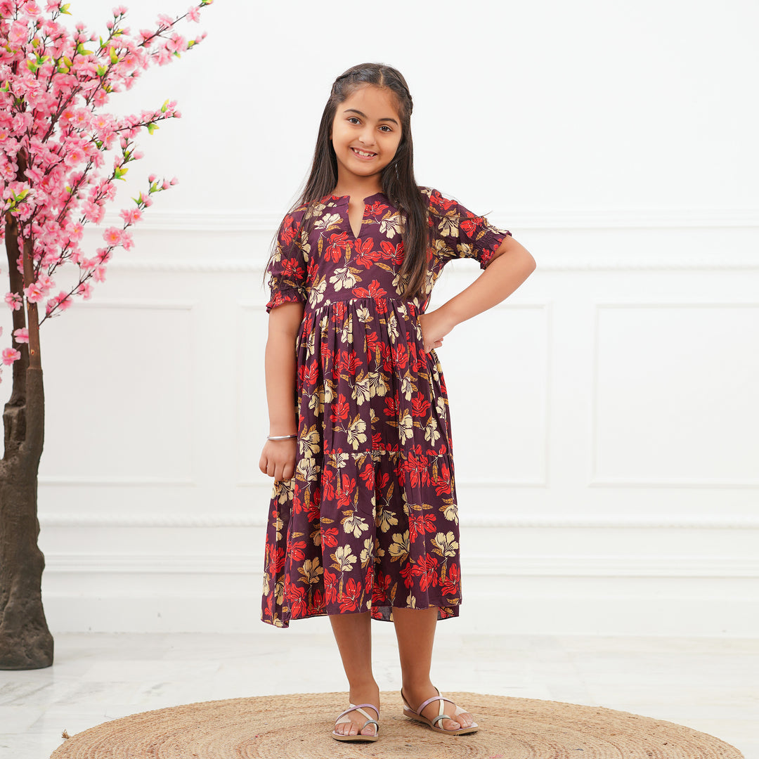 Lily on Brown' Tiered Mom and Daughter Cotton Dresses Fashiana Lily on Brown' Tiered Mom and Daughter Cotton Dresses Fashiana