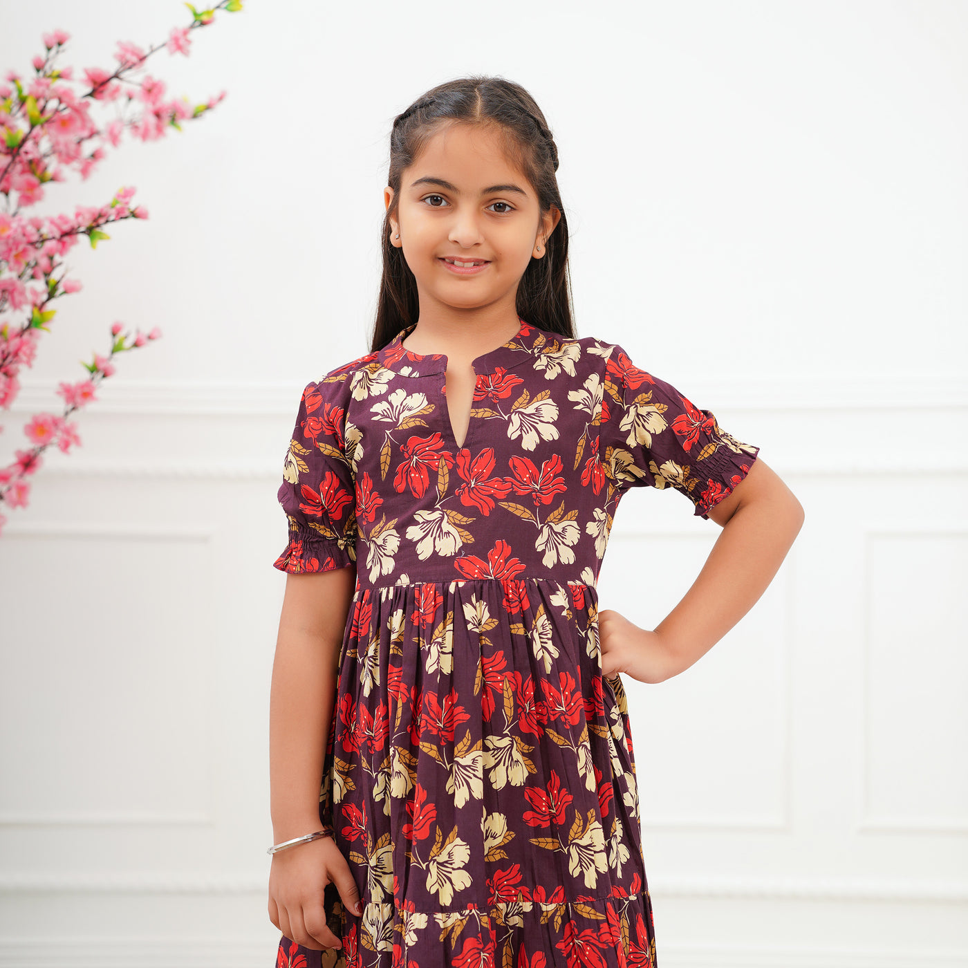 'Lily on Brown' Girl's Cotton Tiered Dress