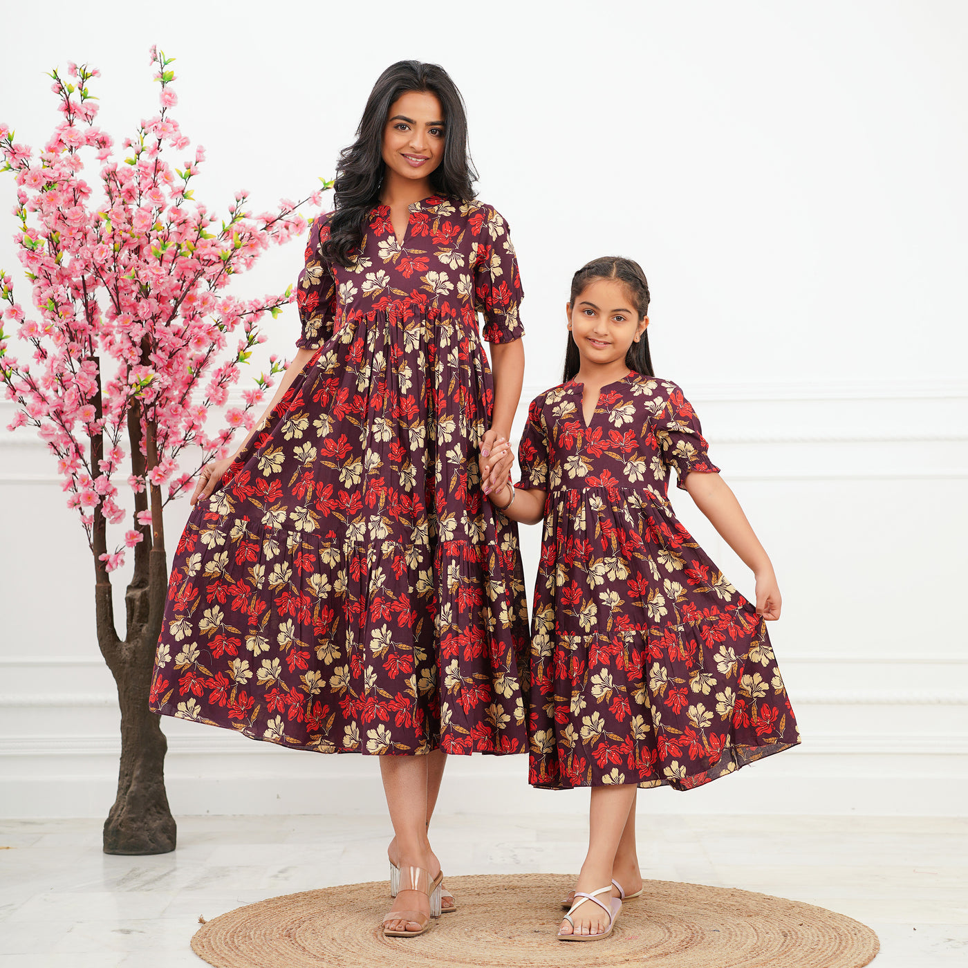 'Lily on Brown' Tiered Mom and Daughter Cotton Dresses