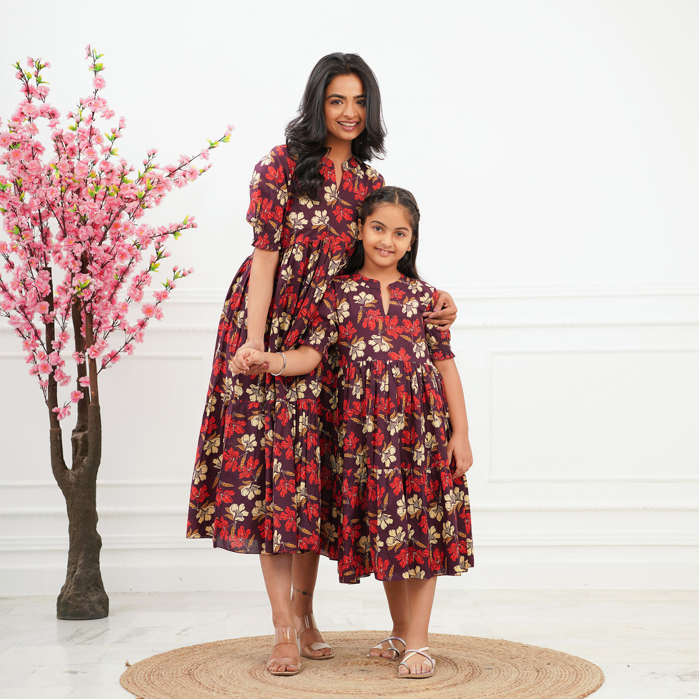 'Lily on Brown' Tiered Mom and Daughter Cotton Dresses