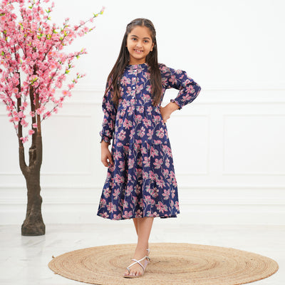 'Saphire Bloom' Mom and Daughter Cotton Tiered Dresses