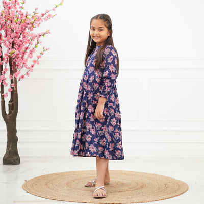 'Saphire Bloom' Mom and Daughter Cotton Tiered Dresses