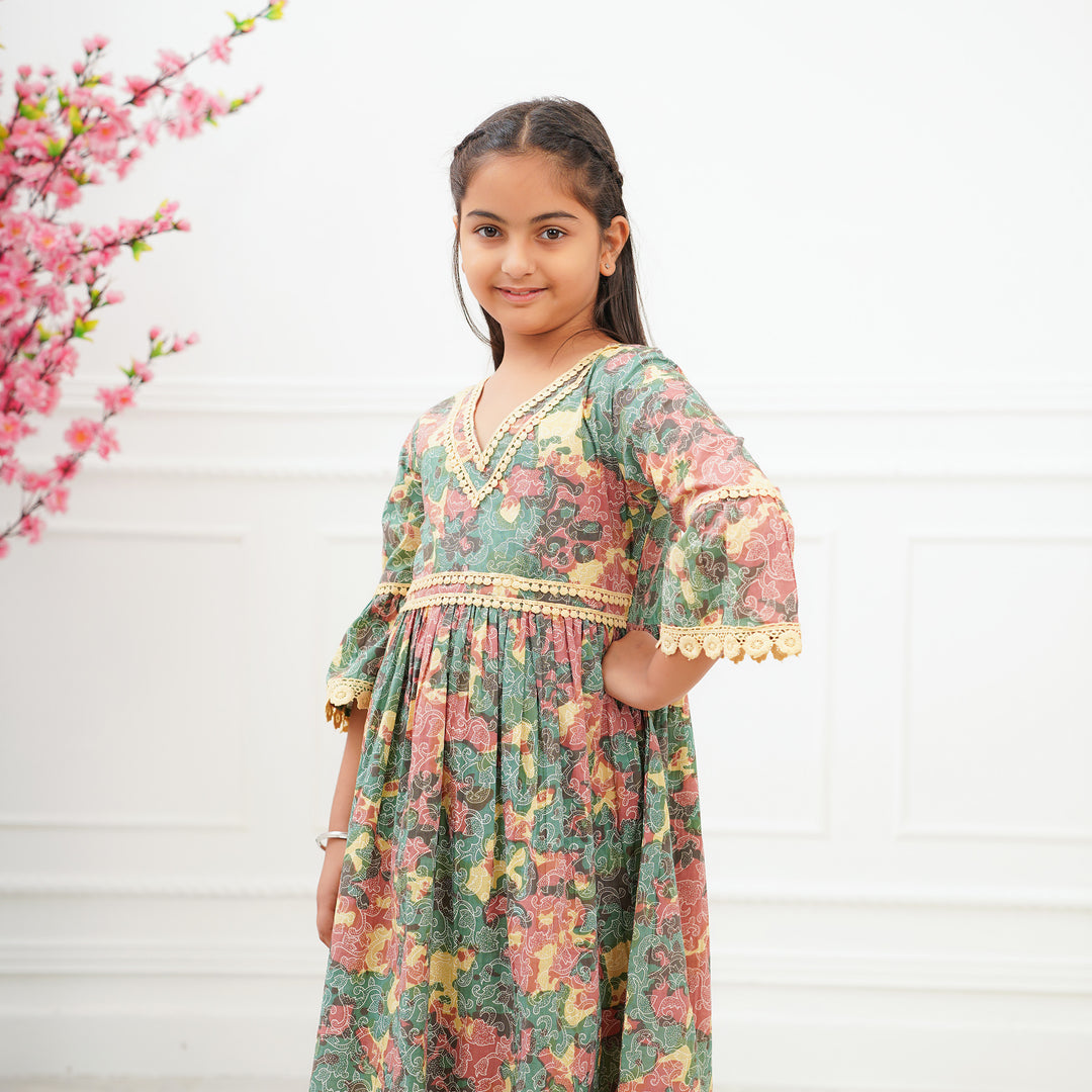 'Green Swirl' Tie Dyed Girl's Cotton Dress