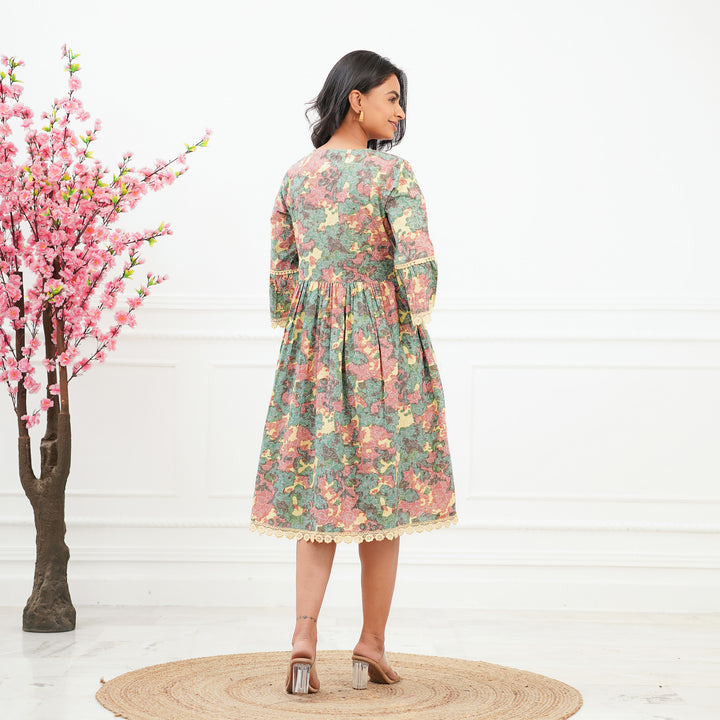 'Green Swirl' Tie-Dyed Mom and Daughter Cotton Dresses