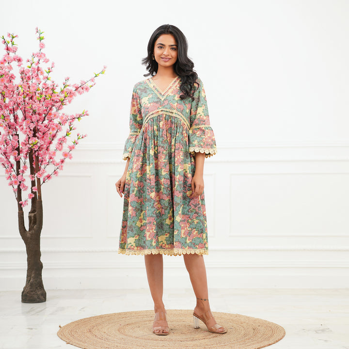 'Green Swirl' Tie-Dyed Mom and Daughter Cotton Dresses