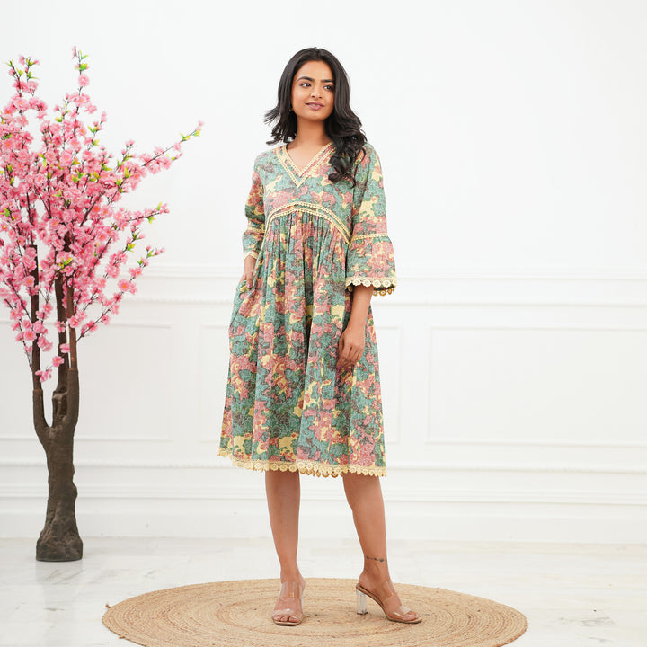 'Green Swirl' Tie-Dyed Mom and Daughter Cotton Dresses