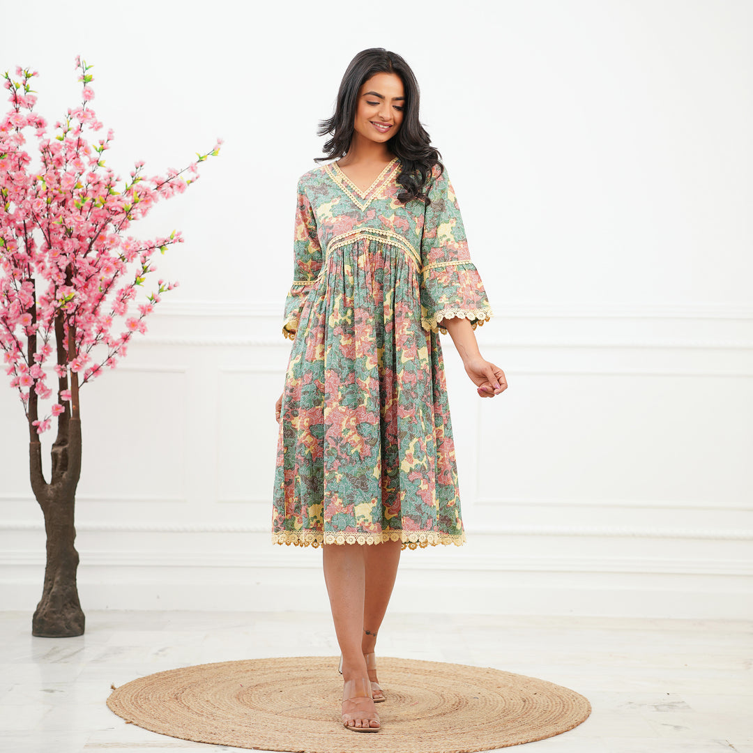 'Green Swirl' Tie-Dyed Mom and Daughter Cotton Dresses