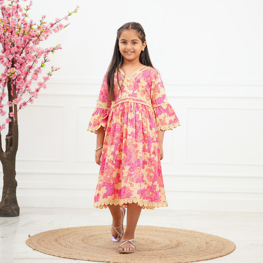 Pink Swirl' Tie Dyed Girl's Cotton Dress – Fashiana