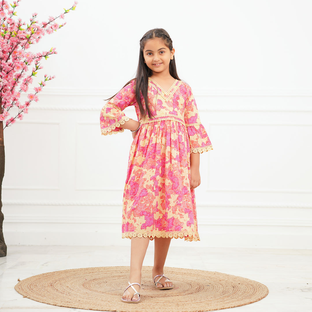 'Pink Swirl' Tie Dyed Girl's Cotton Dress