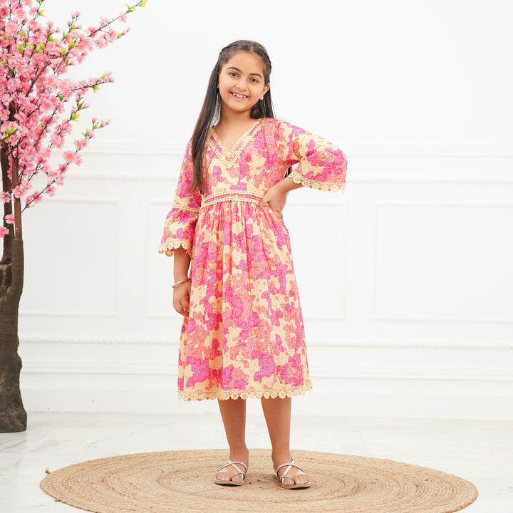 'Pink Swirl' Tie Dyed Girl's Cotton Dress
