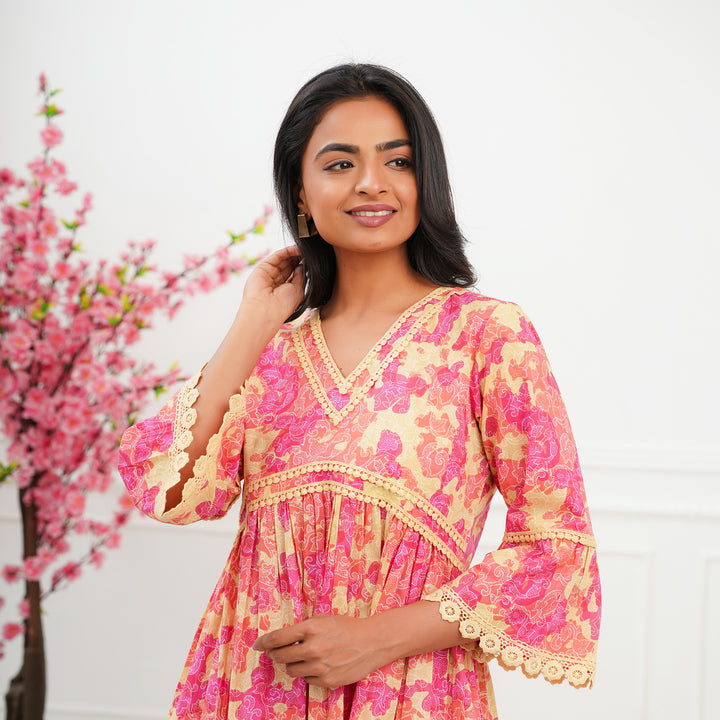 'Pink Swirl' Tie Dyed Cotton Midi Dress with Pockets