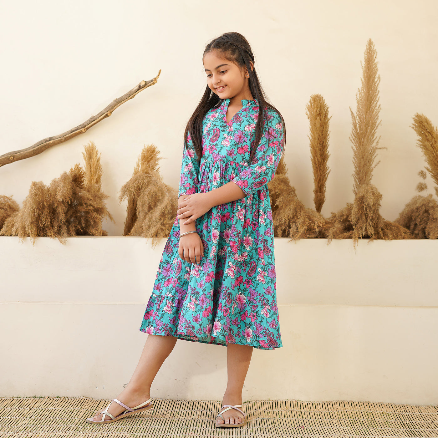 'Jade Garden' Mom and Daughter Cotton Tiered Dresses