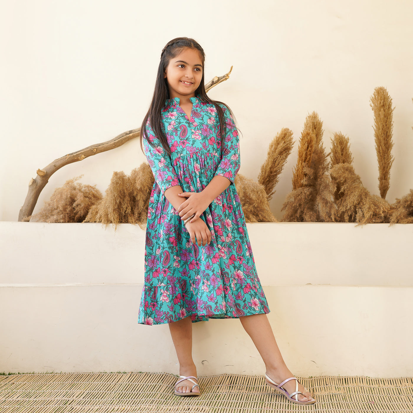 'Jade Garden' Mom and Daughter Cotton Tiered Dresses