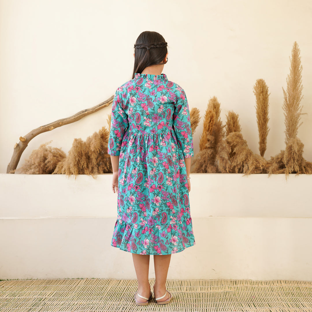 Jade Garden Tiered Girl's Cotton Dress
