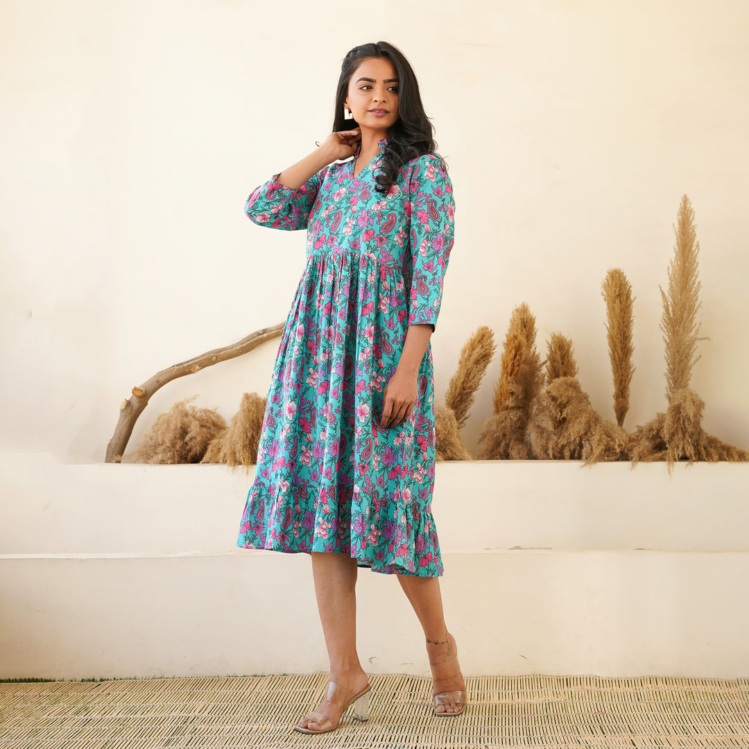 'Jade Garden' Mom and Daughter Cotton Tiered Dresses