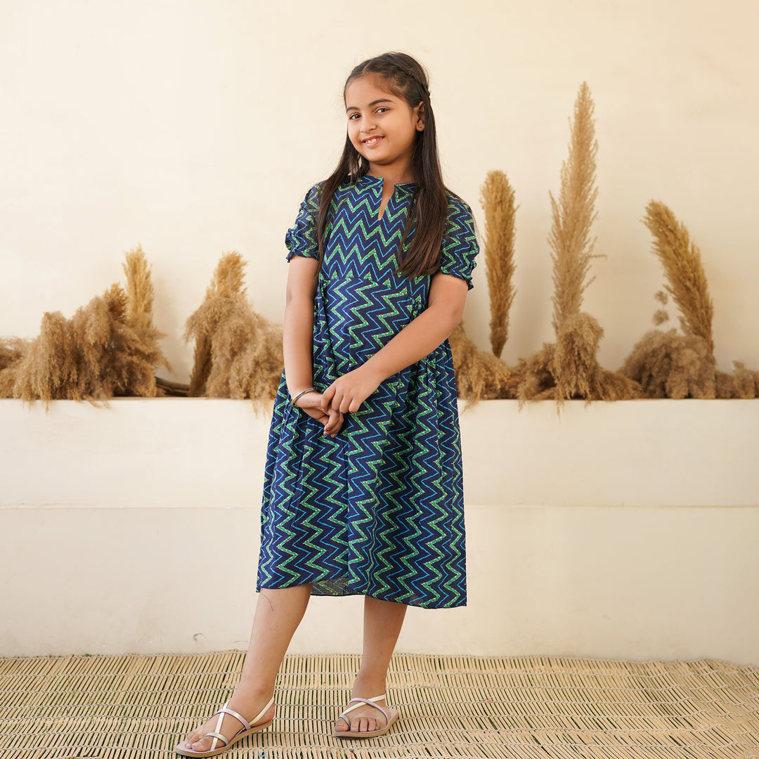 Leheria on Blue Mom and Daughter Cotton Dresses