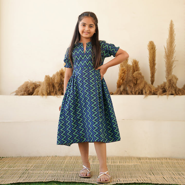 Leheria on Blue Mom and Daughter Cotton Dresses