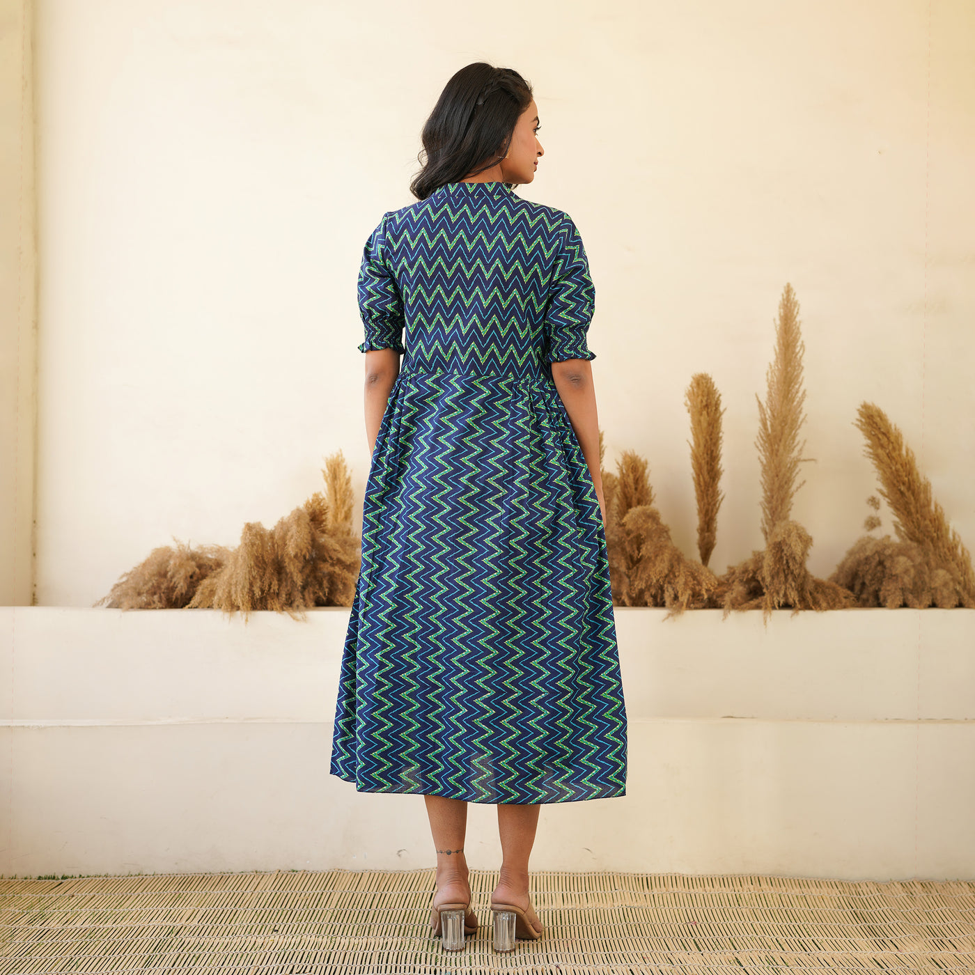 Leheria on Blue Cotton Midi Dress with Pockets