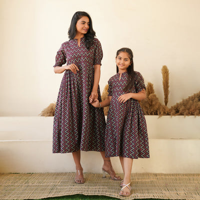 Leheria on Purple Mom and Daughter Cotton Dresses