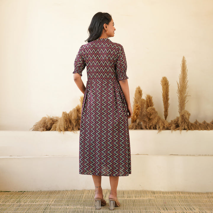 Leheria on Purple Cotton Midi Dress with Pockets