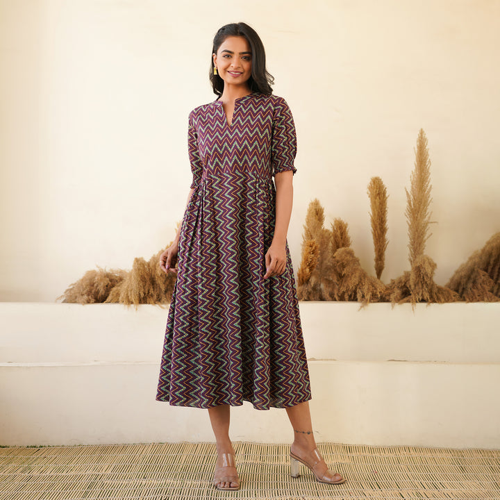 Leheria on Purple Cotton Midi Dress with Pockets