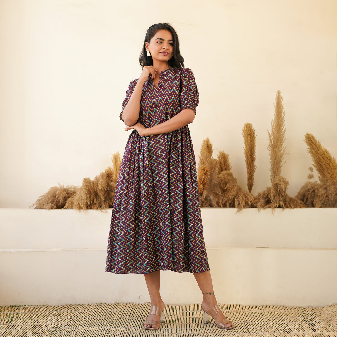 Leheria on Purple Cotton Midi Dress with Pockets