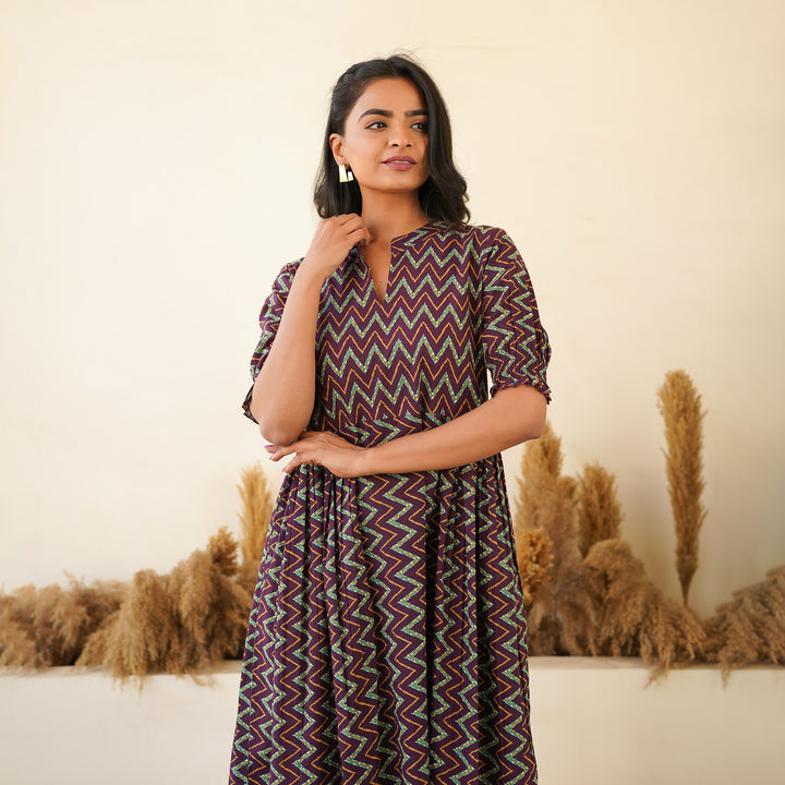 Leheria on Purple Cotton Midi Dress with Pockets