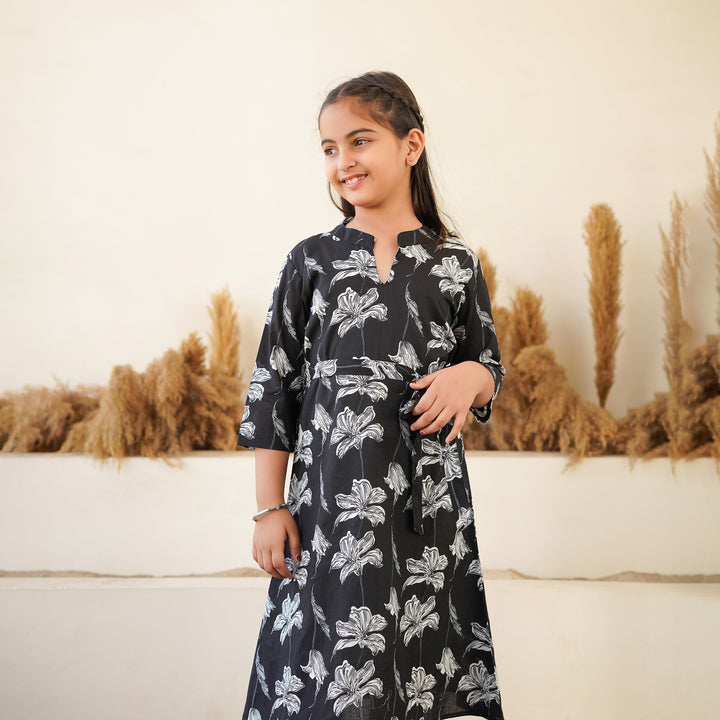 'Black Iris' Girl's Cotton Dress