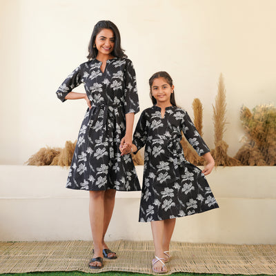 'Black Iris' Mom and Daughter Cotton Dresses