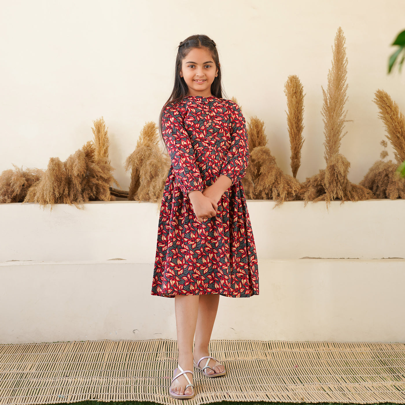 'Black Floral Meadow' Mom and Daughter Cotton Dresses