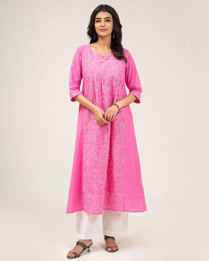 Light Pink Embroidered Pure Cotton Kurta