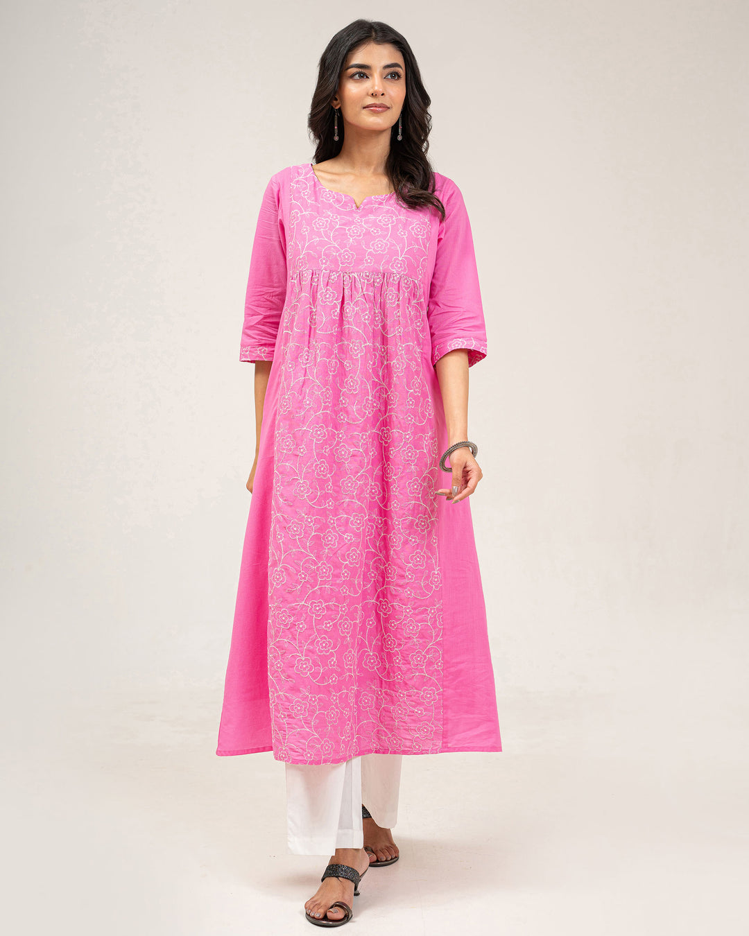 Light Pink Embroidered Pure Cotton Kurta