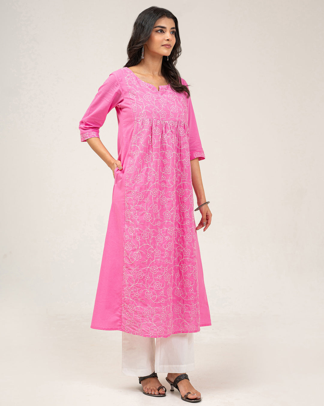 Light Pink Embroidered Pure Cotton Kurta