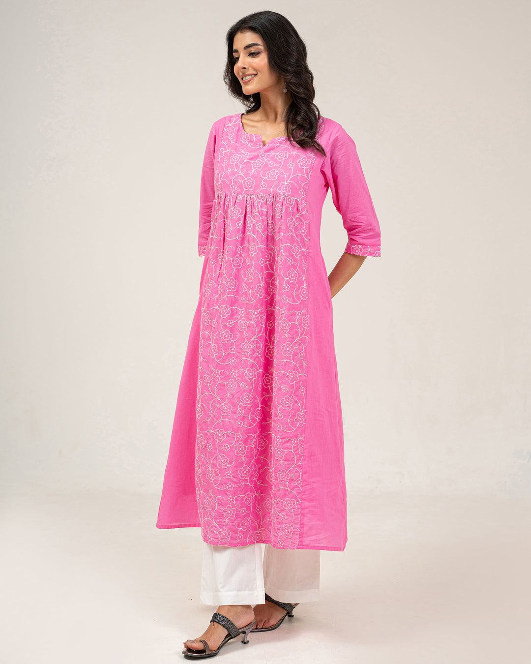 Light Pink Embroidered Pure Cotton Kurta