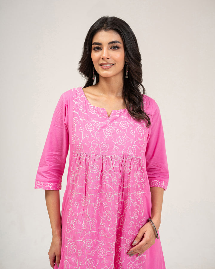 Light Pink Embroidered Pure Cotton Kurta