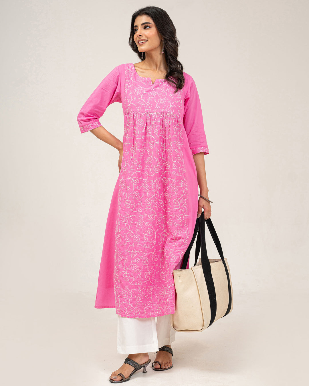 Light Pink Embroidered Pure Cotton Kurta