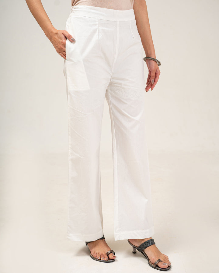 Women's Undyed Cotton Poplin Wide-Leg Pant