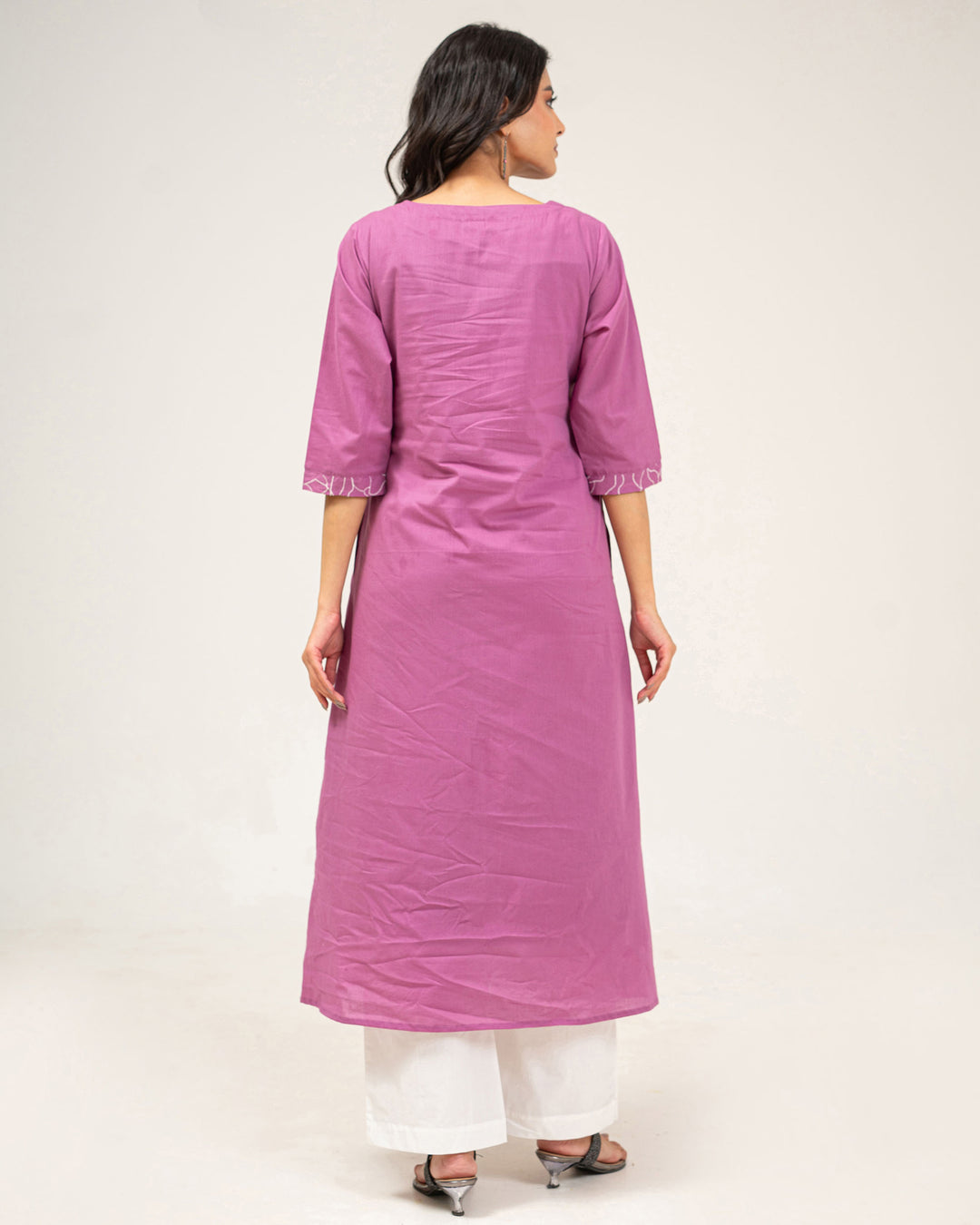 Lilac Embroidered Pure Cotton Kurta