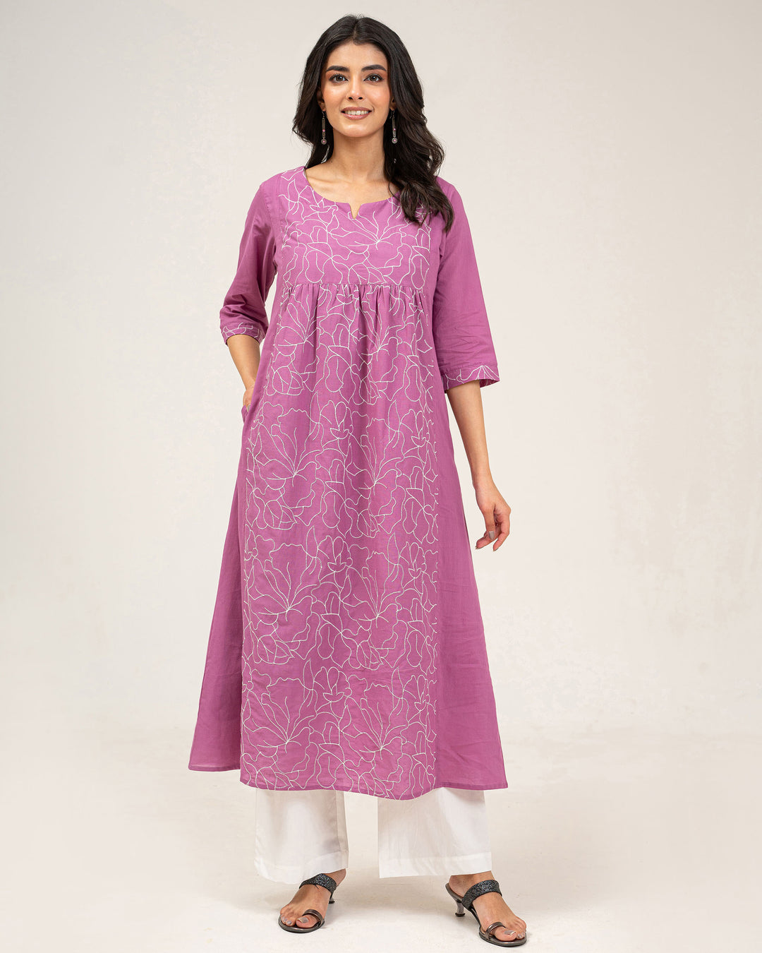 Lilac Embroidered Pure Cotton Kurta