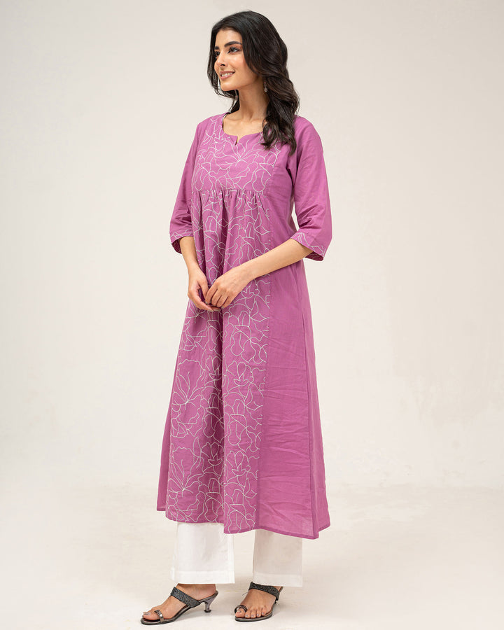 Lilac Embroidered Pure Cotton Kurta