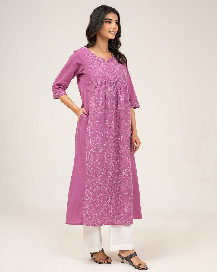 Lilac Embroidered Pure Cotton Kurta