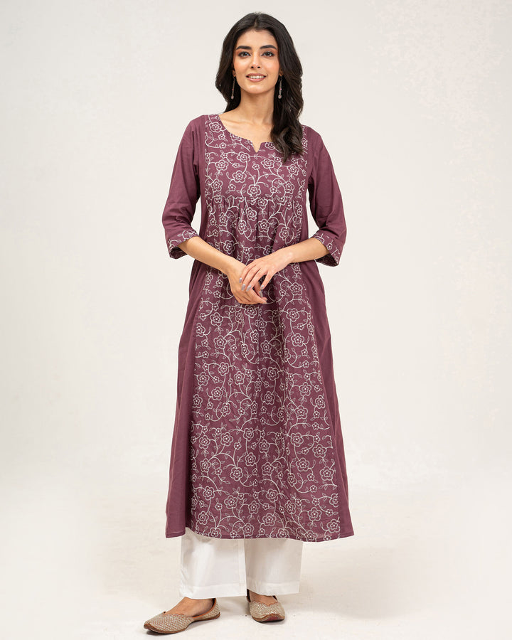 Mauve Embroidered Pure Cotton Kurta