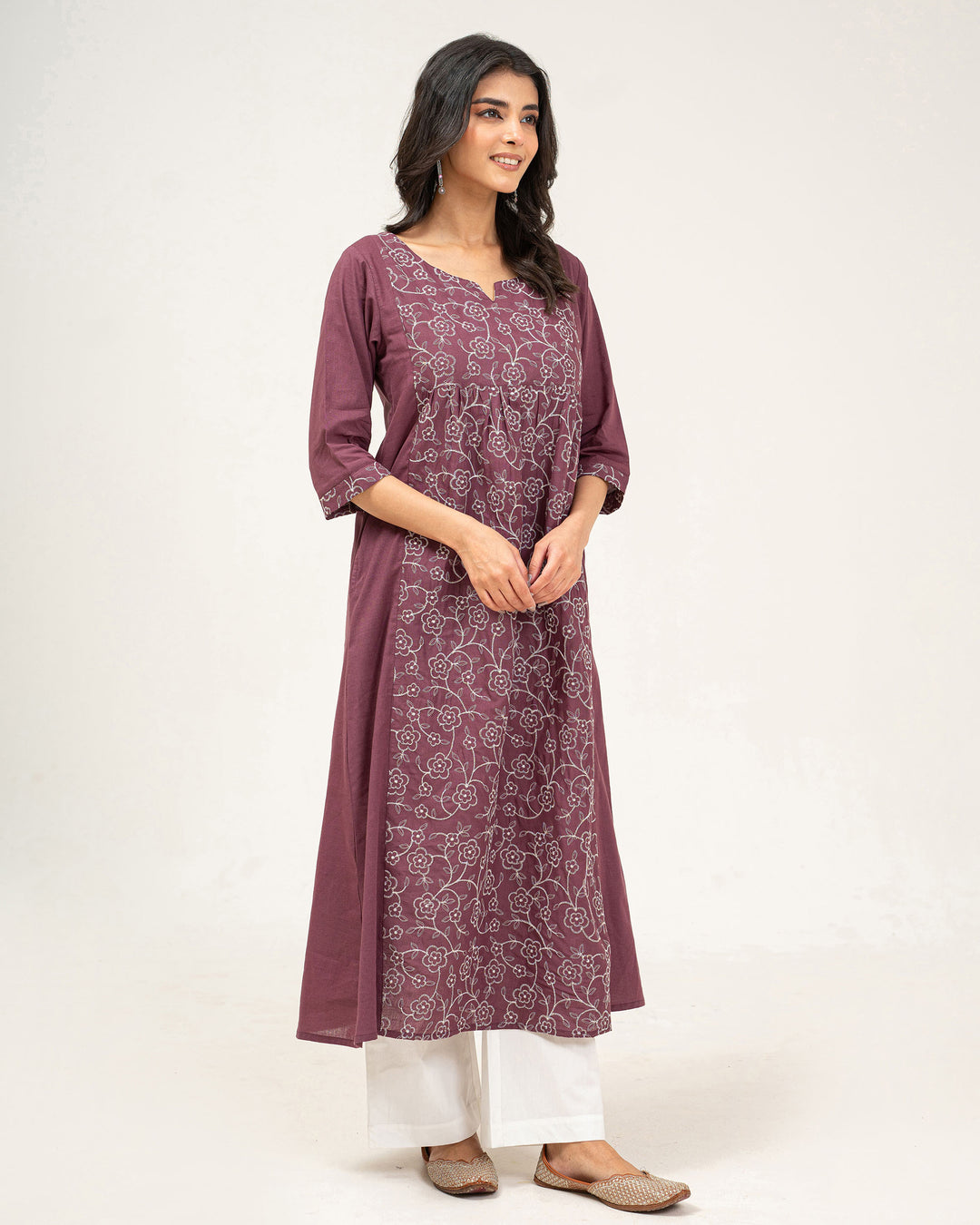 Mauve Embroidered Pure Cotton Kurta