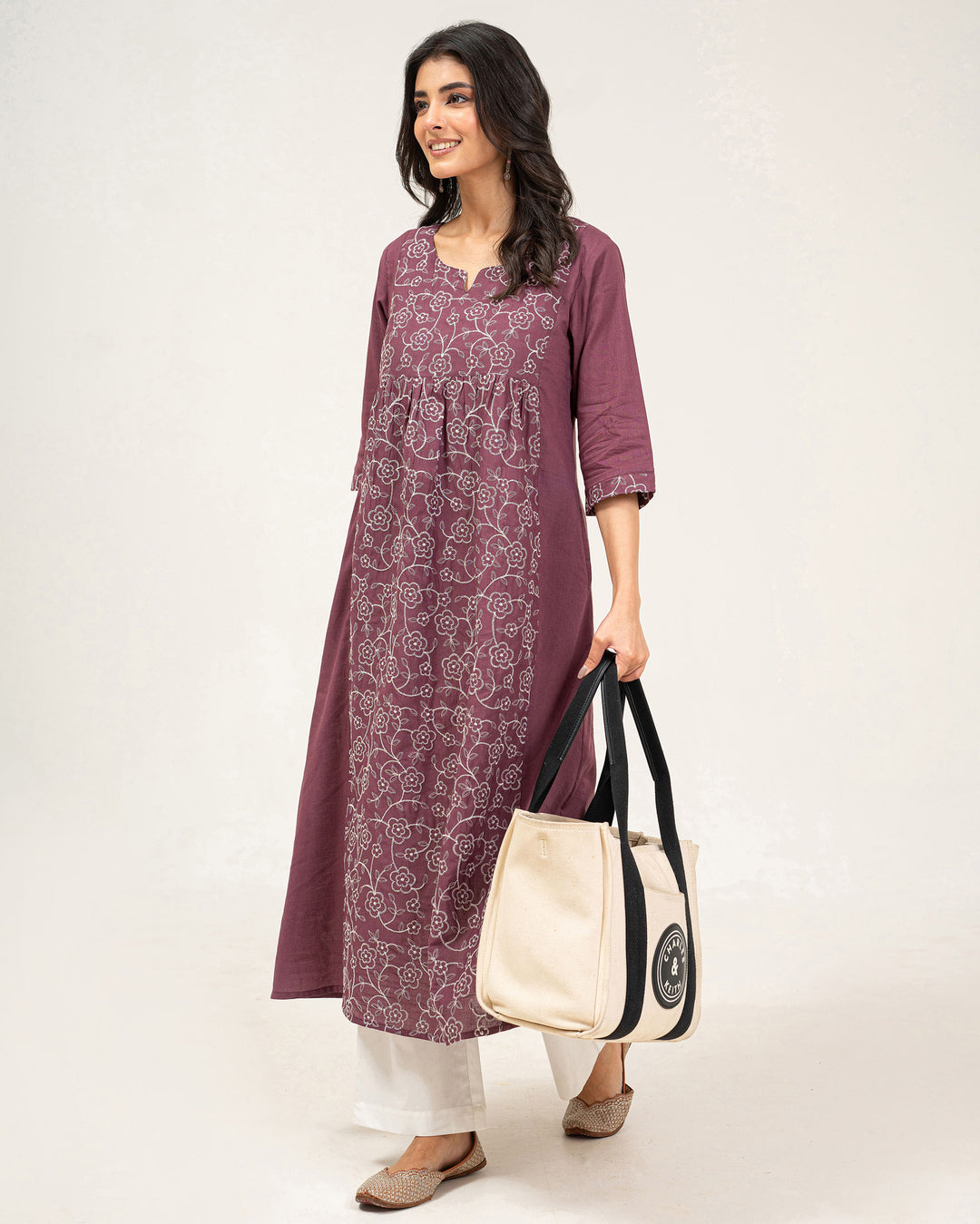 Mauve Embroidered Pure Cotton Kurta
