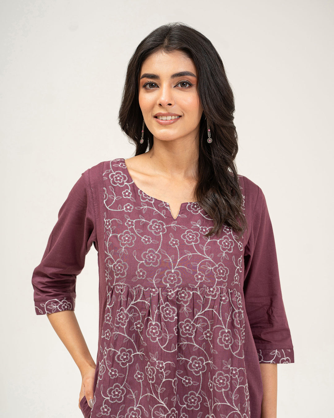 Mauve Embroidered Pure Cotton Kurta