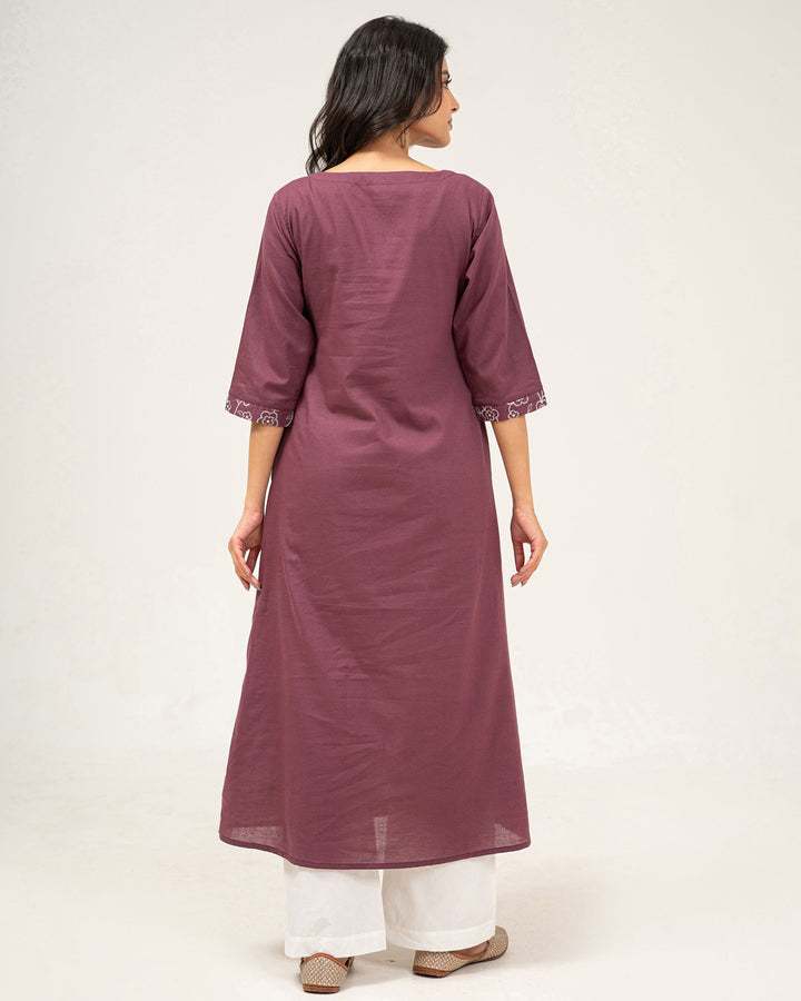 Mauve Embroidered Pure Cotton Kurta