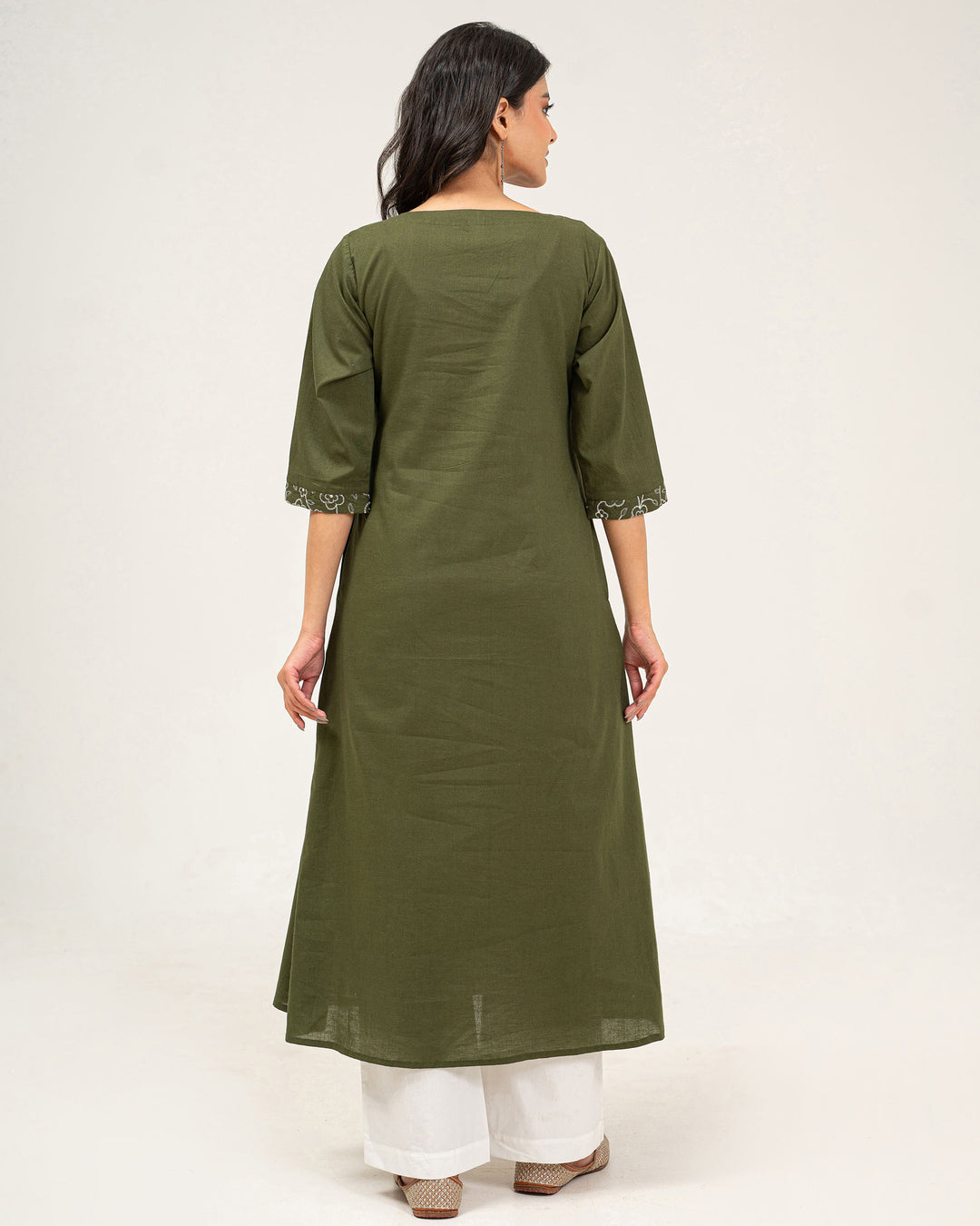Olive Green Embroidered Pure Cotton Kurta