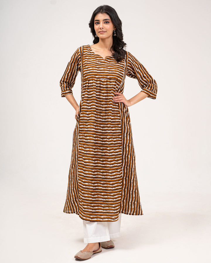 Brown Stripes Pure Cotton Kurta