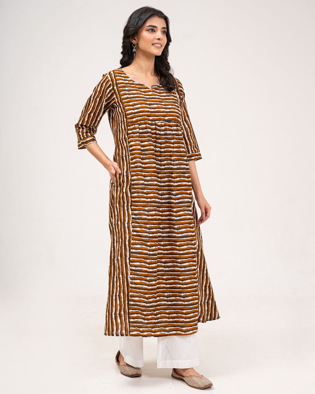 Brown Stripes Pure Cotton Kurta