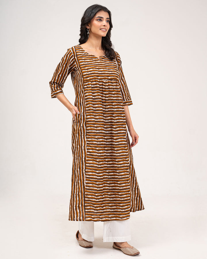 Brown Stripes Pure Cotton Kurta